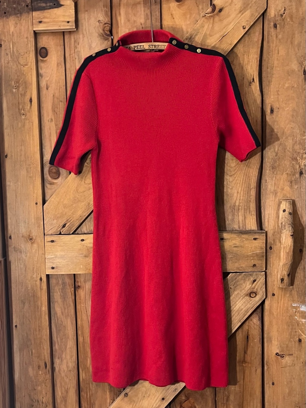 Tory Burch Red Short-Sleeve Mini Dress with Black Shoulder Trim